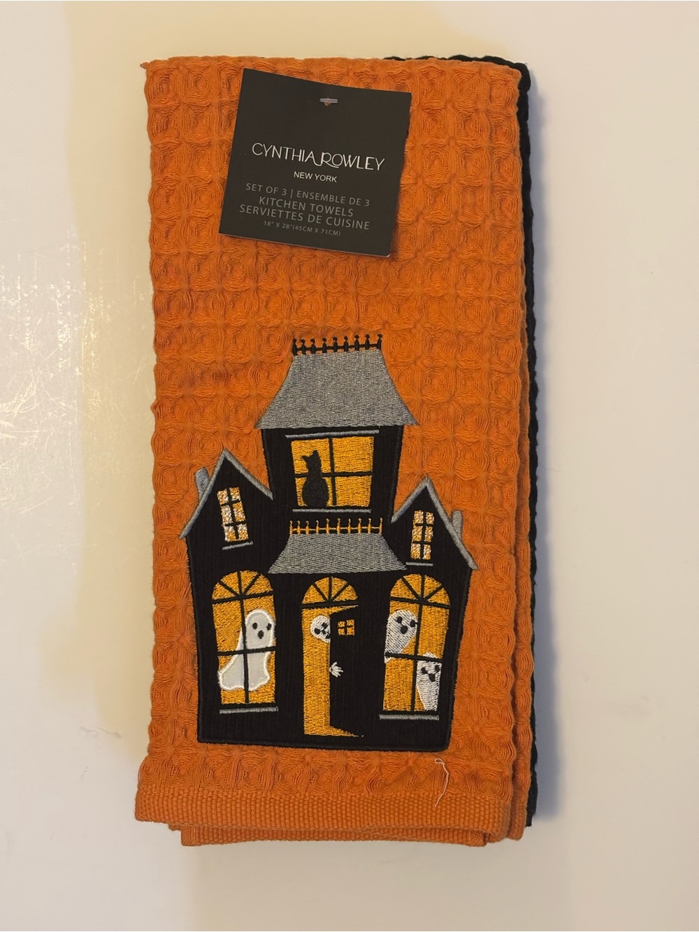 Cynthia Rowley Orange & Black Haunted House Kitchen Towels